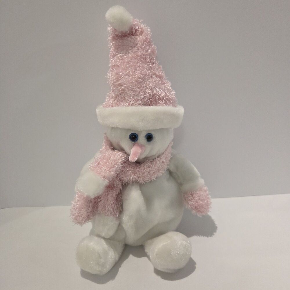 Good Stuff Plush Stuffed Christmas Snowman 16" Pink Hat Scarf